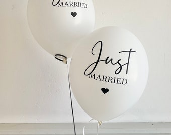 Ballon Just Married, Hochzeitsdeko Luftballon für Helium oder Luft Füllung, Standesamtliche Trauung Dekoration, Weiß mit Schwarz Schriftzug