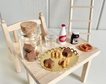 Wichtel Frühstück Nutella Miniglas, Keksdose mit Plätzchen, Cookie Teller, Zuckerdose, Tablet, Wichtelzubehör, Wichteltür Welt