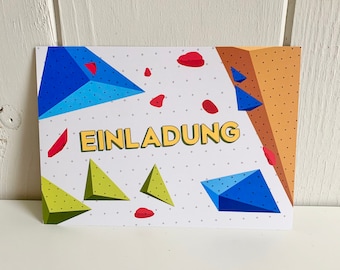 Children's birthday invitations, climbing birthday invitation cards, bouldering party in a climbing gym, boys' birthday cards for writing on