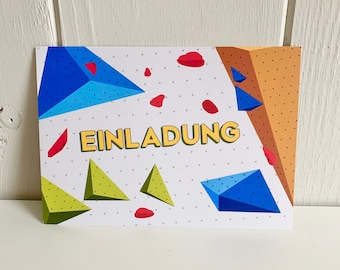 Kindergeburtstag Einladungen, Klettergeburtstag Einladungskarten, Bouldern Party in Kletterhalle, Jungen Geburtstag Karten zum beschriften