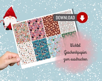 Printable elf gift wrap - PDF digital A4 download, elf accessories, elf door add-on, Christmas miniatures, elf world