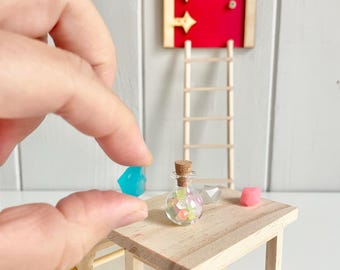 Glowing gnome stones, miniature bottle, 3 large diamonds, gnome accessories, gnome door decoration, gnome prank, gnome house