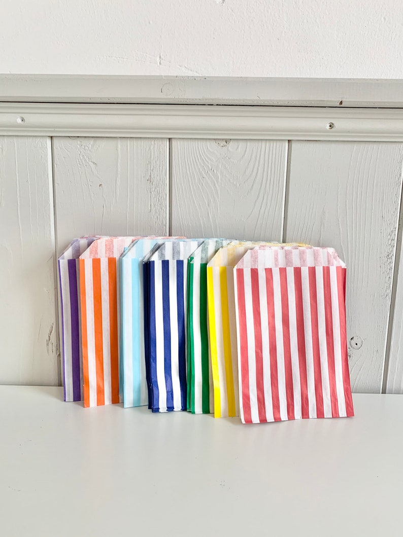 Paper bags with stripes, old school packaging for sweets, children's birthday gift bags, wedding bags for candy bars and party bags image 1