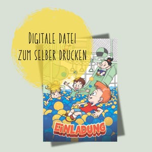 Uitnodiging voor een kinderfeestje in de speeltuin, digitale uitnodigingskaart voor de binnenspeeltuin, uitnodiging voor een kinderfeestje in de arcade om af te drukken