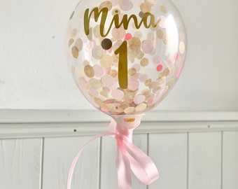 Names Topper DIY, Personalized with Birthday Child Name, Number Stickers, Pastel Colors Confetti Mini Balloon, First Baby Cake Decoration