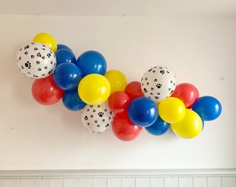 Ballongirlande Paw Patrol Kindergeburtstag, Partydeko Luftballons mit Pfoten, Rot Blau Gelb Ballons für DIY Ballonbogen