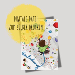 Uitnodiging voor een klimverjaardagsfeestje, digitale uitnodigingskaart voor kinderverjaardagen, e-card uitnodiging jongen, WhatsApp boulderfeestje uitnodiging