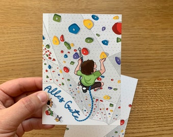 Geburtstagskarte Alles Gute, Postkarte zum Geburtstag, Kletterwand Motiv, Klettern Kindergeburtstag Karte, Grußkarte für Bouldern Fans