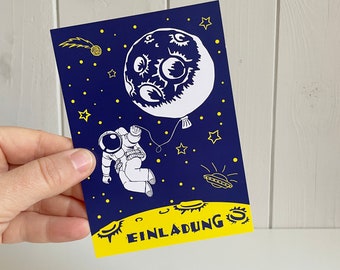 Astronaut Einladungen, Kindergeburtstag Einladungskarten zum beschriften, Weltall Party, Galaxy Party, Mond und Sterne, Geburtstag Einladung