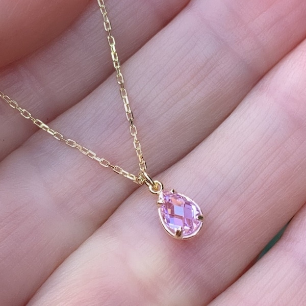 Mini Pink Swarovski Crystal 14K Gold Pendant- 925 Sterling Silver 14K Gold vermeil  Pendant- Mini Pink Swarovski Crystal  necklace,Christmas