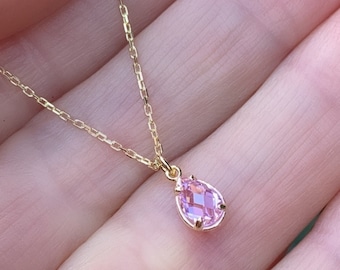 Mini Pink Swarovski Crystal 14K Gold Pendant- 925 Sterling Silver 14K Gold vermeil  Pendant- Mini Pink Swarovski Crystal  necklace,Christmas