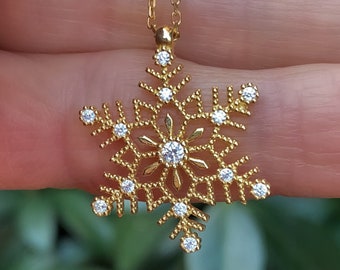 Swarovski Crystal Snowflake necklace - 925 Sterling Silver 14K Gold vermeil snowflake necklace -  winter necklace- Christmas gift