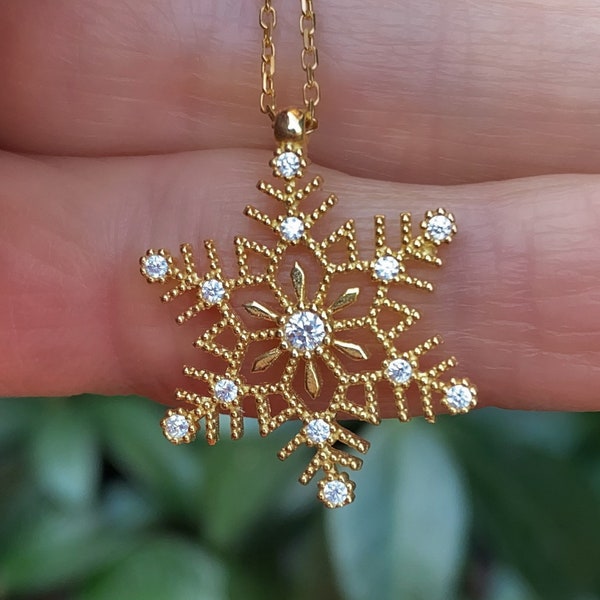 Swarovski Crystal Snowflake necklace - 925 Sterling Silver 14K Gold vermeil snowflake necklace -  winter necklace- Christmas gift