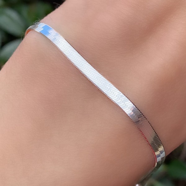 Bracelet plat en argent snake, bracelet bracelet, bracelet 925 Sterling Silver Snake , Chaîne Herringbone