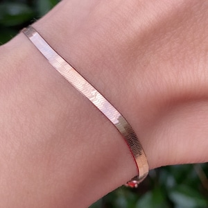 Flat Snake Rosegold Bracelet, Polsarmband, 925 Sterling Silver Snake armband, Visgraatketting, kerstcadeau