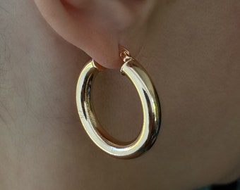 Pipe Hoops- Rose Gold tube hoop earrings-Tube Gold hoops- Thick Round Earrings- Thick Huggies- Chunky Earrings  | Brass earrings