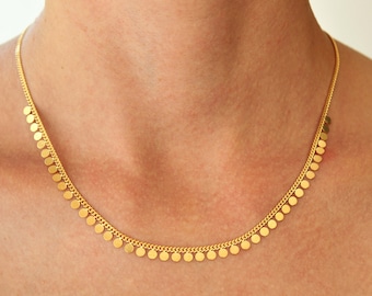 18K Gold  Vermeil Curb chain , Disk Beads Chain ,  Gold over 925 Sterling silver  - gold necklace - Drop Beads  Chain