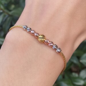 14K Gold Bead Chain Bracelet , Fox Tail chain, 925 Sterling Silver, Christmas gift, Ball chain,  Dorika wheat chain, Christmas gift