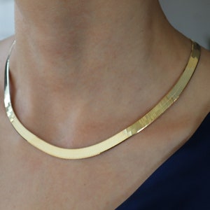 14K Gold Flat snake chain / Thick Snake Silver choker / Thick Herringbone necklace / 925 Sterling Silver / Gold chain / Christmas gift