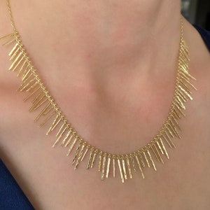 14K Gold Fringe Necklace on 925 Sterling Silver - Cleopatra necklace - Etruscan necklace - stick bar necklace- chrismas gift