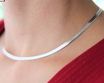 Sterling Silber Schlangenkette, flache Schlangenkette, 925 Sterling Silber - Silber Halskette - Silber Halsband - Brautjungfern Geschenk - Weihnachtsgeschenk