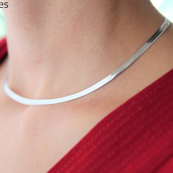 Sterling Silber Schlangenkette, flache Schlangenkette, 925 Sterling Silber - Silber Halskette - Silber Choker - Brautjungfer Geschenk - Weihnachtsgeschenk