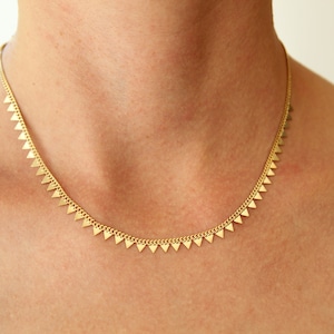 18K Gold  Vermeil Curb chain , Triangle Beads Chain ,  Gold over 925 Sterling silver  - gold necklace - Triangle Beads  Chain