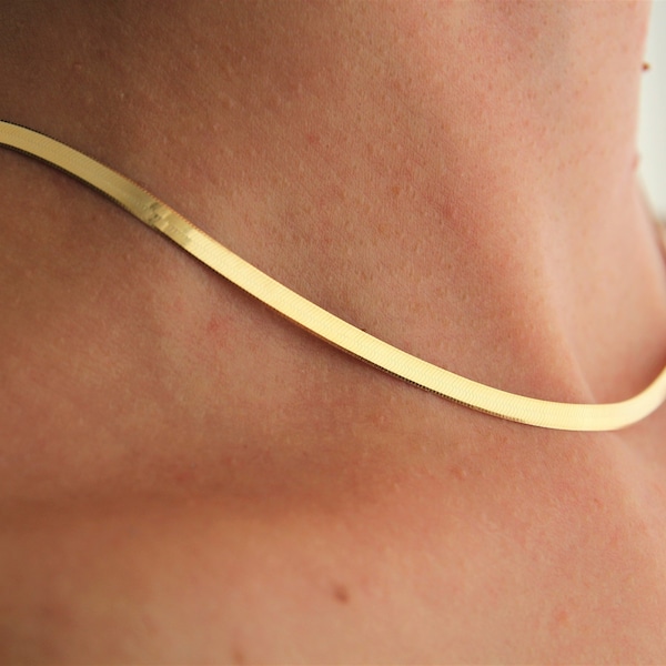 18 K gold snake chain / gold choker / High quality Flat snake  chain / gold necklace / 925 Sterling Silver  / gold chain / christmas gift