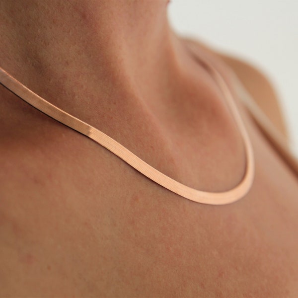 14K Rose Gold flat snake chain, flat snake chain, Rose Gold over 925 Omega Choker- rose gold necklace -gold necklace-gift for her- Christmas