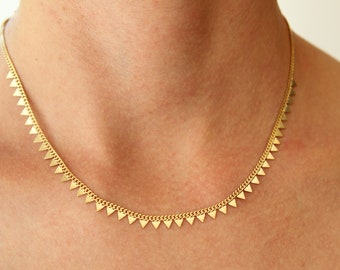 18K Gold  Vermeil Curb chain , Triangle Beads Chain ,  Gold over 925 Sterling silver  - gold necklace - Triangle Beads  Chain