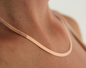 14K Rose Gold platte slangenketting, platte slangenketting, Rose Gold over 925 Omega Choker- roségouden ketting -gouden ketting-cadeau voor haar- Kerstmis