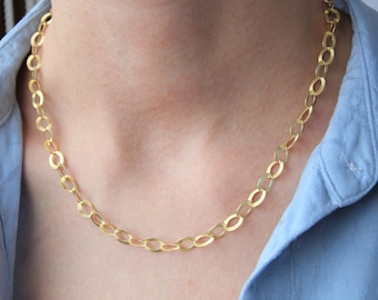 Gold Link Choker, Oval textured cable chain ,Gold Filled Chain  18K gold over 925 sterling silver cable chain , 18K gold necklace- christmas