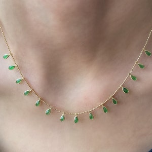 Emerald Swarovski Crystal Cluster 14 K Gold necklace on 925 Sterling silver, Teardrop necklace with bead chain, Green necklace ball chain
