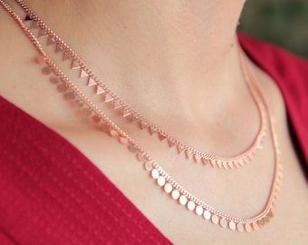 14K Rose Gold  Curb chain , Disk Beads Chain ,  Rose Gold over 925 Sterling silver  - rose gold necklace - Square Beads  Chain