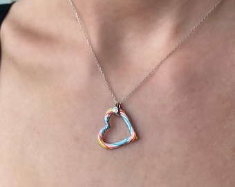 Colorful Enamel heart necklace - Blue, orange, yellow pendant- 925  sterling silver  - Charm necklace- Layering necklace- Christmas gift