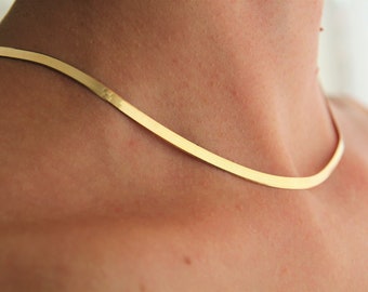 18 K gold snake chain / gold choker / High quality Flat snake  chain / gold necklace / 925 Sterling Silver  / gold chain / christmas gift