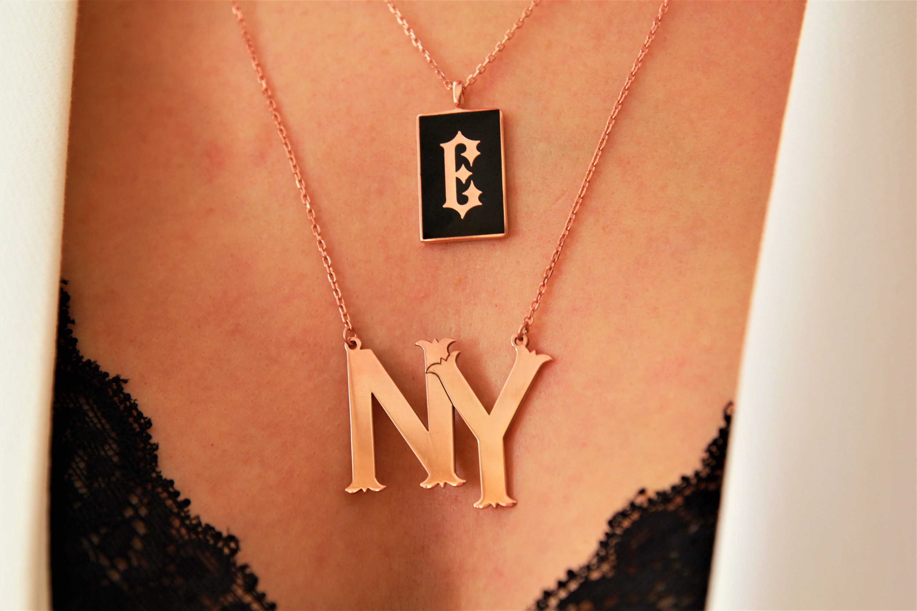 Custom Initial Necklace Enamel Initial Necklace Letter Etsy