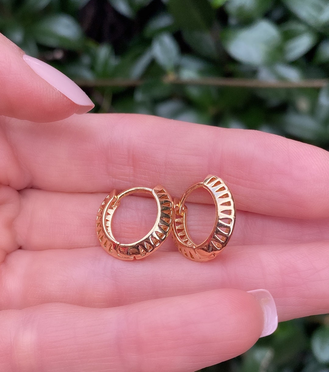 Geometric Gold Medium Size Hoop Earrings PAIR Cage Huggies Chunky