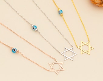 Tiny Star of David Necklace, Sterling Silver Magen David Jewish Star Charm, Jewish Religious Judaica Necklace, evil eye charm