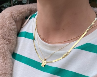 18K gold snake chain / gold choker / High quality Flat snake  chain / gold necklace / 925 Sterling Silver  / gold chain / christmas gift