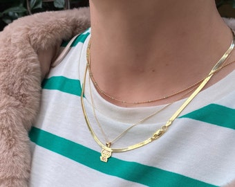 18K gold snake chain / gold choker / High quality Flat snake  chain / gold necklace / 925 Sterling Silver  / gold chain / christmas gift