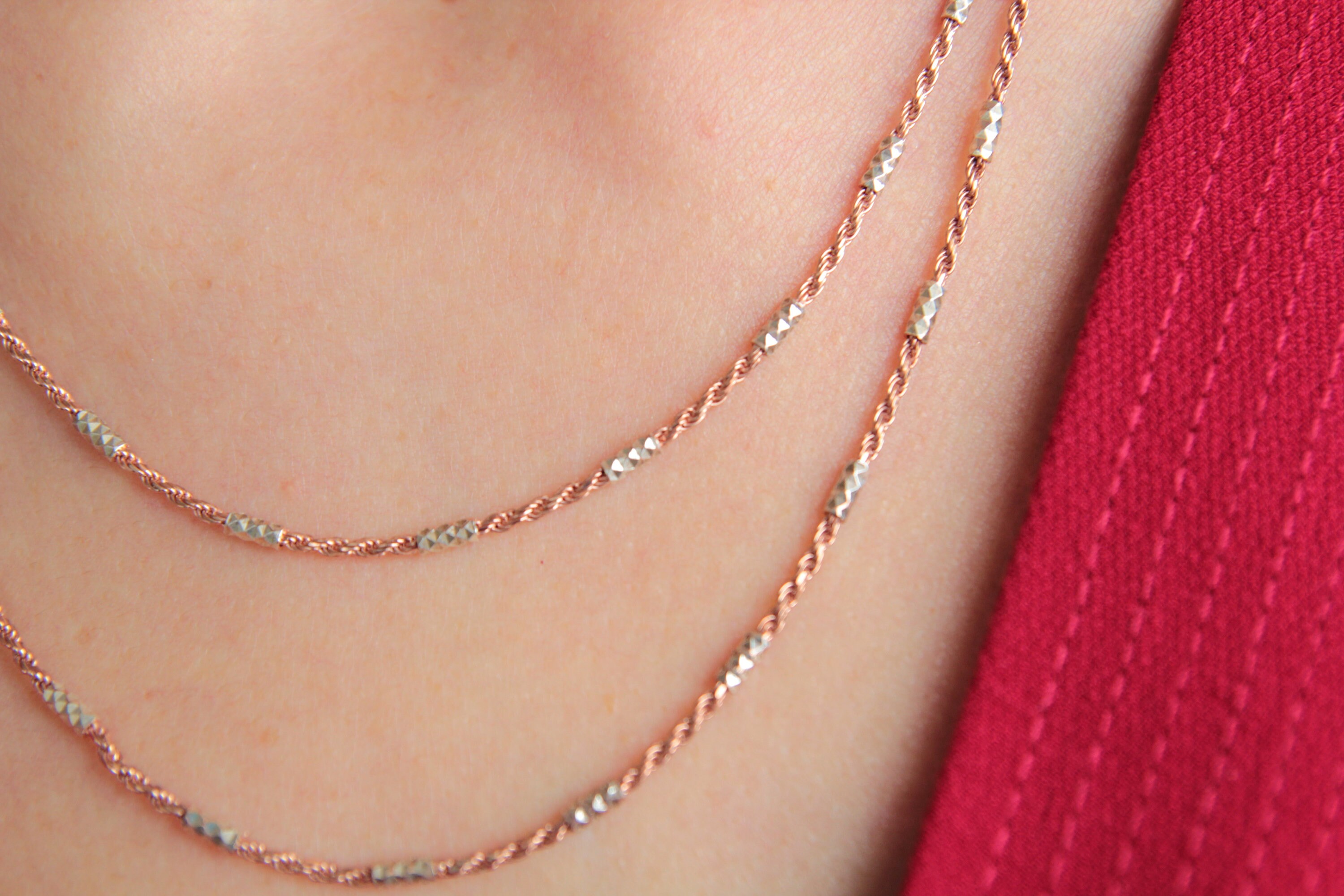 14 K Rose Gold Rope Chain / Rose Gold Sterling Silver / Rope Chain ...