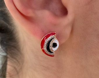 Light Rose Mini Evil Eye Earrings- Enamel Huggies Minimalist Earrings- High Quality Earrings- No Tarnish- Red Stud Earrings- Mothers' Day