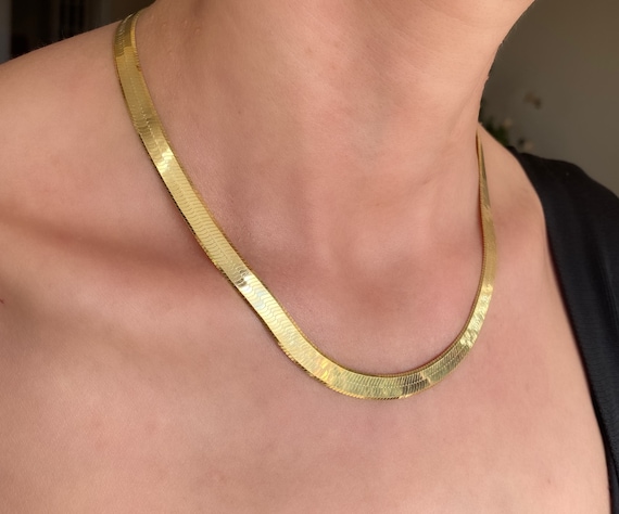 Wide Flat Gold Snake Necklace -14K Gold Vermeil 925 Sterling
