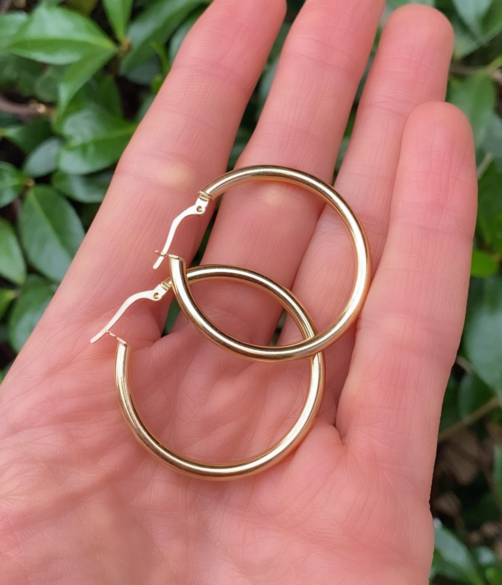 Solid Gold Square Hoops (PAIR) Medium - 14K Gold Pipe Hoop earrings- Tube  hoops- Pipe- 14 ct Solid Gold hoop earrings- Christmas Gift