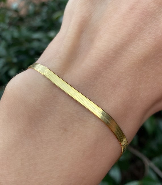 Flat Snake 18K Gold Bracelet , Wrist Bracelet, 18K gold vermeil on to 925  Sterling Silver Snake bracelet , Herringbone Chain