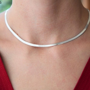 Sterling zilveren slangenketting, platte slangenketting, 925 sterling zilver zilveren ketting zilveren choker bruidsmeisje cadeau kerstcadeau afbeelding 2