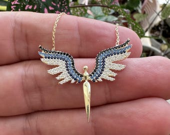 The Archangel Necklace. St Michael Pendant. 14K Gold Vermeil The Arch Angel Wings Necklace.925 Sterling Silver..Summer Sale