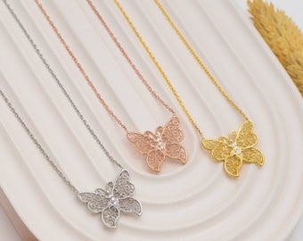 Swarovski Crystal Butterfly necklace - 925 Sterling Silver 14K Gold vermeil butterfly necklace - Butterfly  necklace - Mother's Day gift
