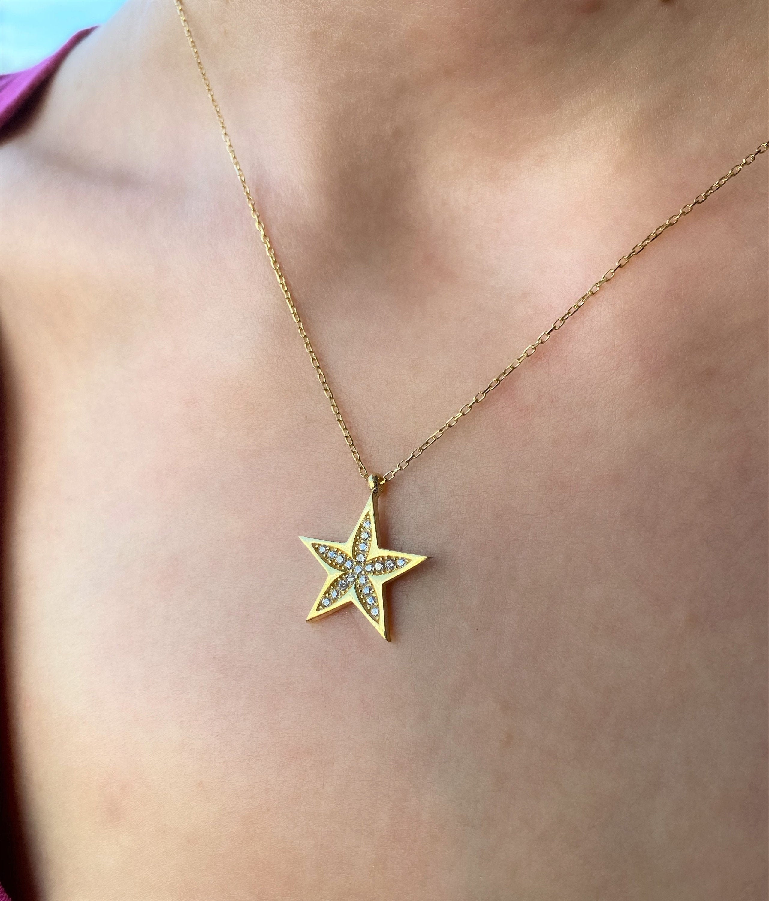Starfish Pendant- Swarovski Crystal Star 14K Gold Necklace
